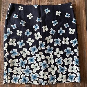 Ann Taylor Navy Pencil Skirt with Blue and White Floral Design